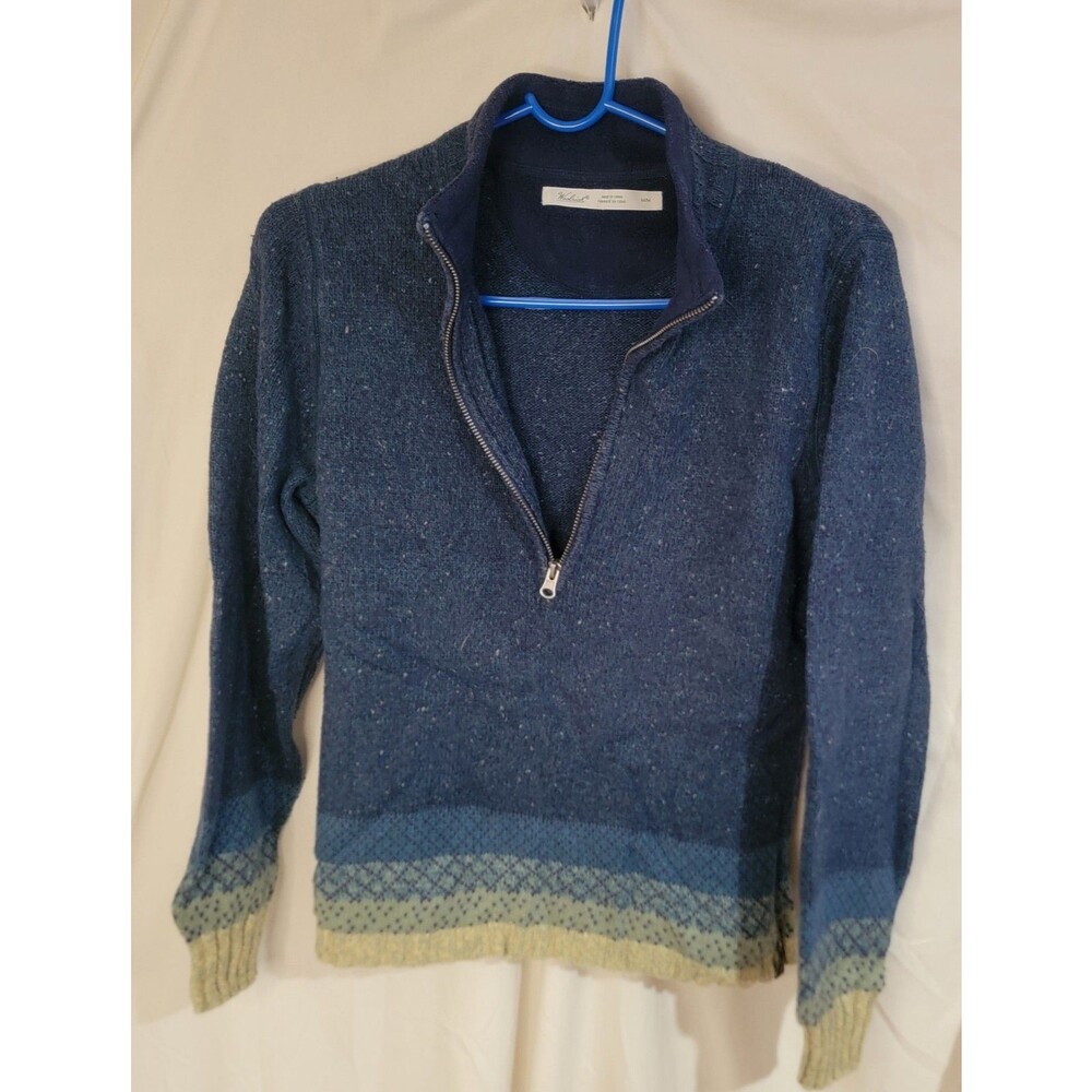 VTG Woolrich Women's Medium Pullover Quarter Zip Sweater Blue Scalloped Hem